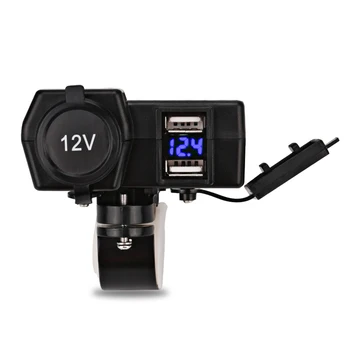 

12V 24V Waterproof Motorcycle Dual Usb Voltage Meter Cgarette LED Voltmeter Cigarette Lighter Socket For Iphone Android