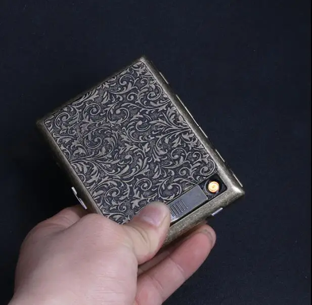 Чехол для сигарет из нержавеющей стали с электронной USB зажигалкой ...