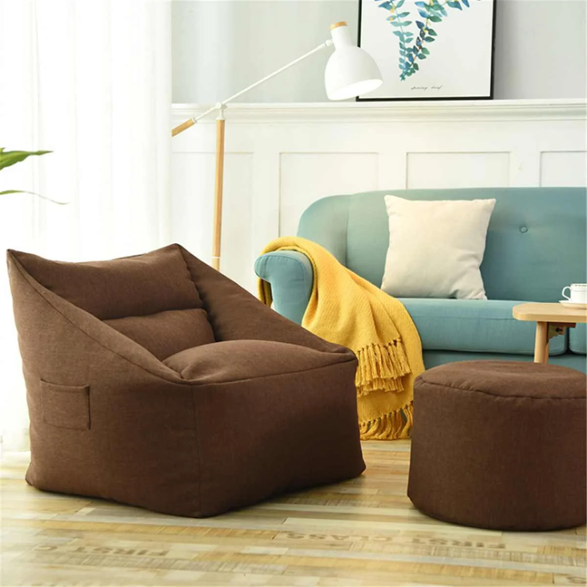 Водонепроницаемый мешок для бобов моющийся мешок для диванов ленивый диван крытое кресло чехол большой мешок для бобов кресло уютная игра желтый - Цвет: Коричневый