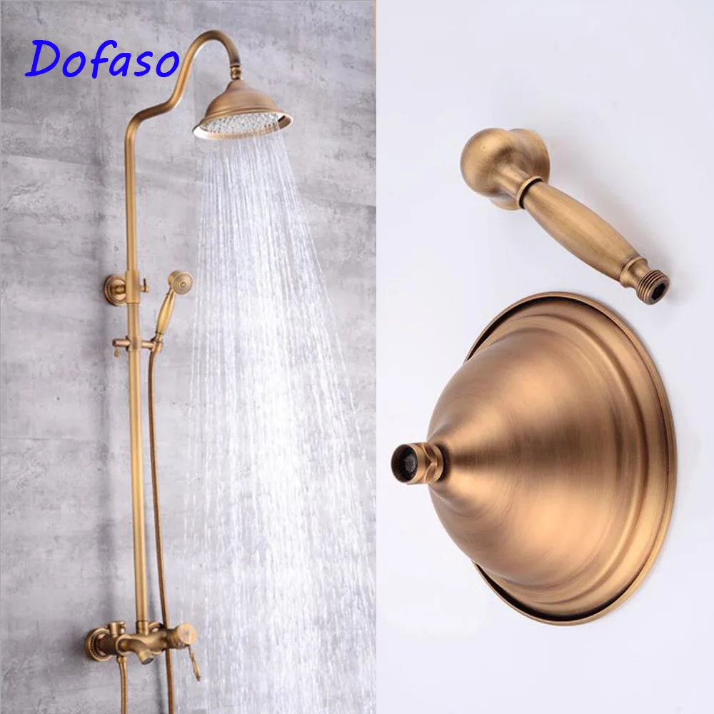 Dofaso antique brass shower set copper shower head round vintage retro