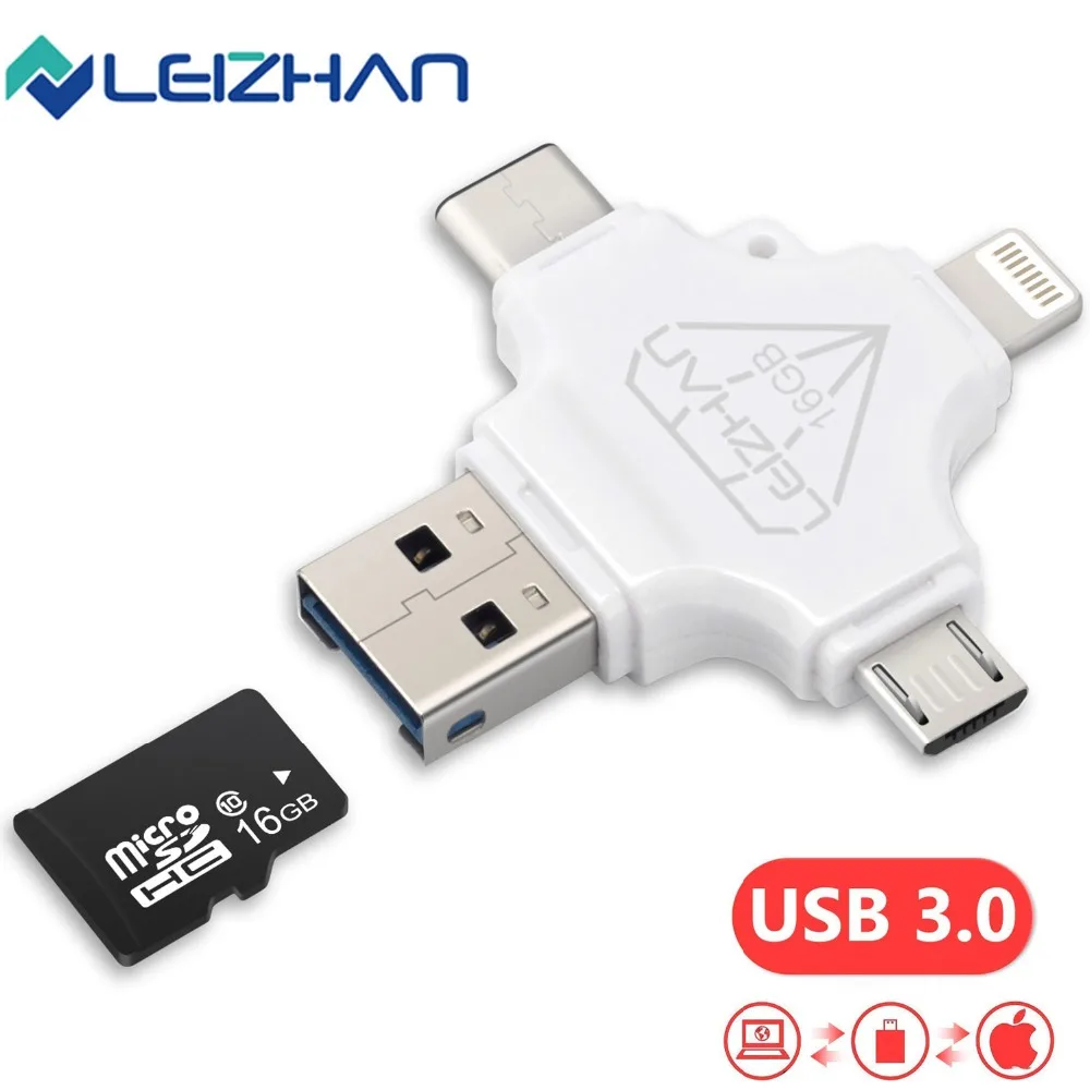 

LEIZHAN Lightning Flash Drive for iphone TYPE-C Micro android phone 128GB 64GB 32GB 16GB USB 3.0 Pendrive USB C Photostick