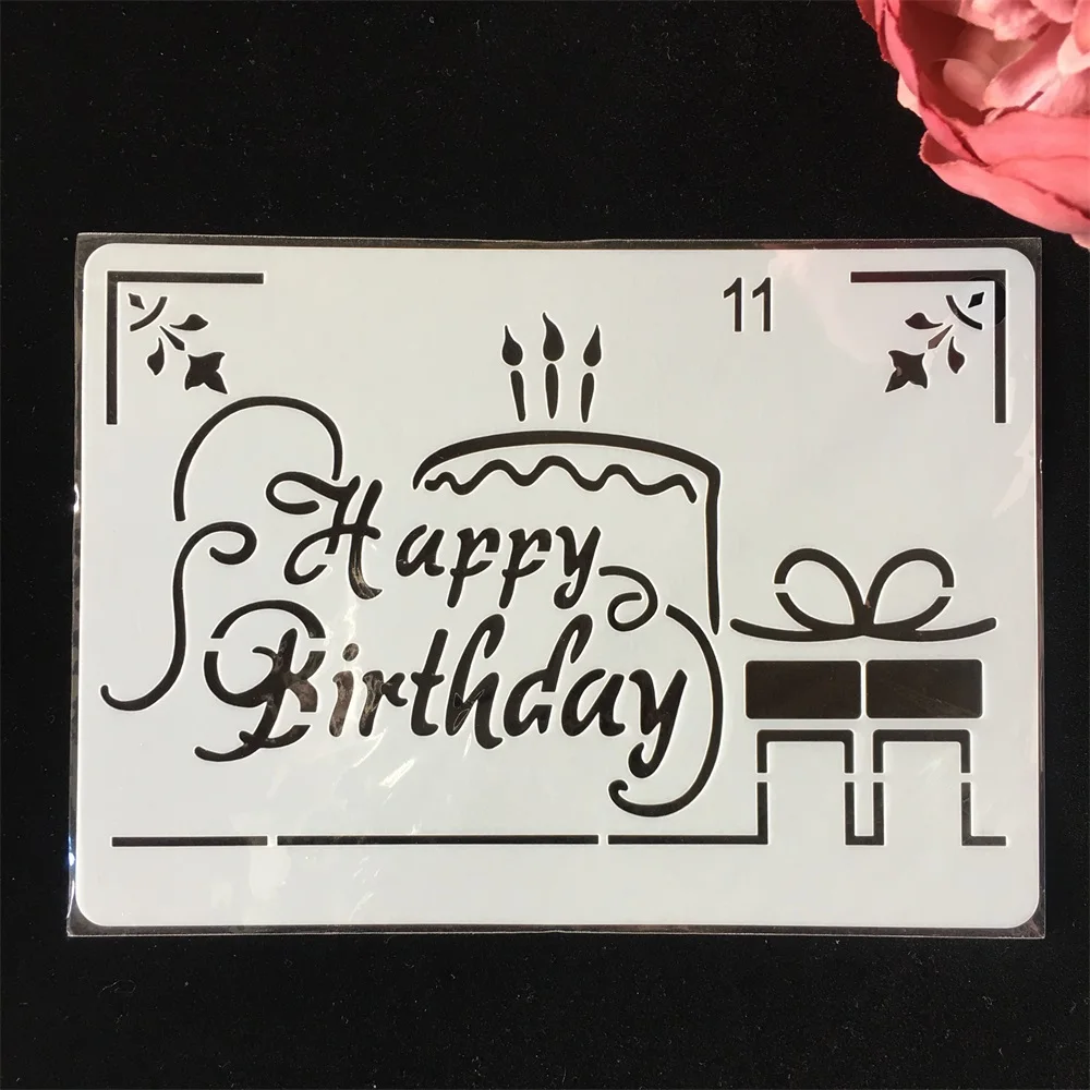 18cm Happy Birthday Cake DIY Layering Stencils Painting Scrapbook Coloring Embossing Album Decorative Paper Card Template | Канцтовары