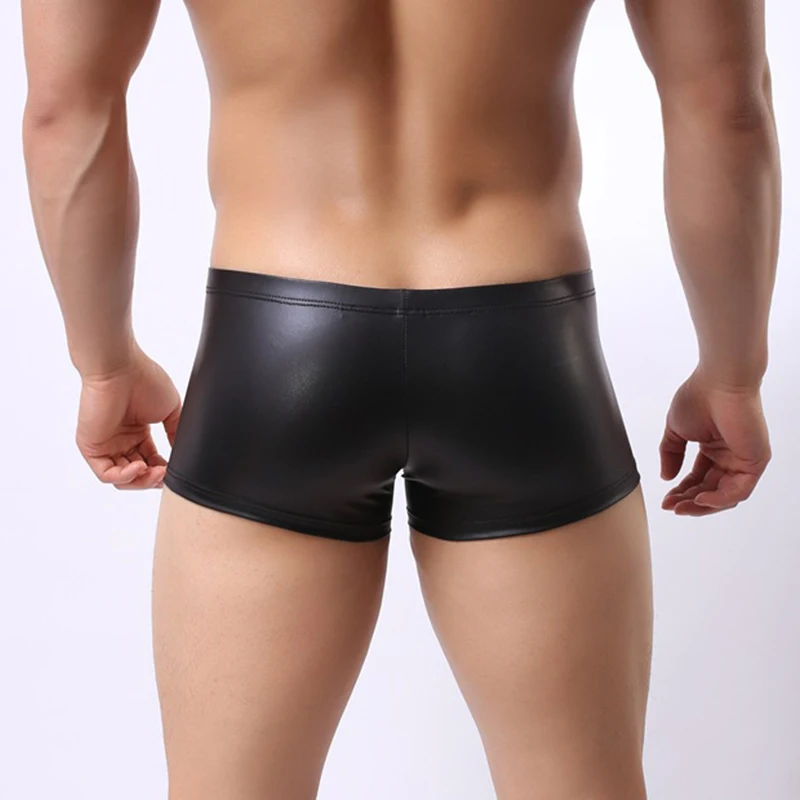 3XL Boxer Homme Gay Sexy Shiny Vinyl Leather Underwear Boxershorts Men Solid Color Gold Silver Black Underpants Boxer Men  (7)