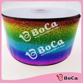 

3" 75mm solid rainbow hologram grosgrain ribbon 100Yards/lot