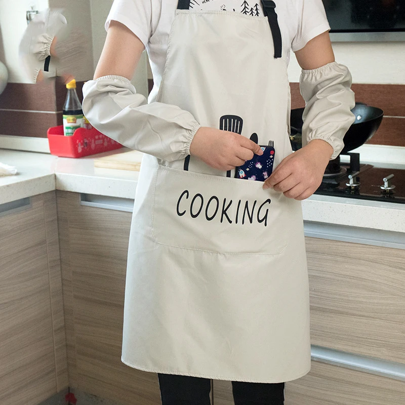 Women Apron Kitchen Cleaning Tools Soild Color Apron Cooking Waterproof