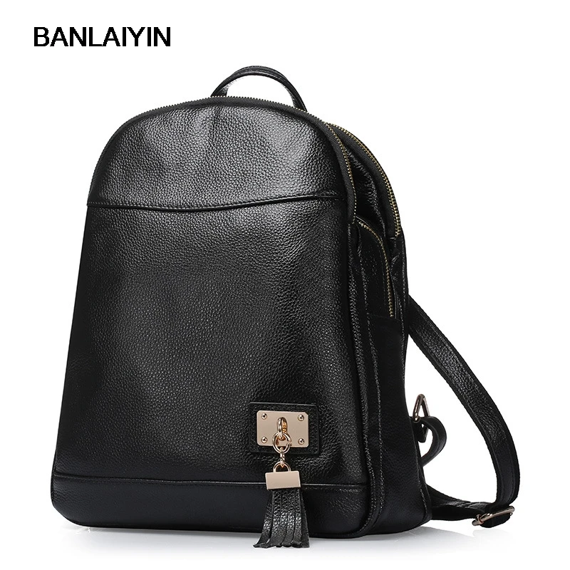 

Vintage Casual New Style Backpack Genuine Leather School Bags Women Simple Design Brand Shoulder Bags