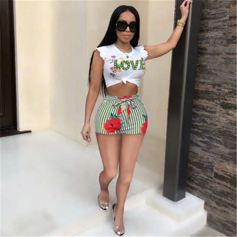 LOVE letter print women sets 2019 summer fashion stripe playsuits rompers and short crop top two piece suits macacao feminina LOVE letter print women sets 2019 summer fashion stripe playsuits rompers and short crop top two piece suits macacao feminina