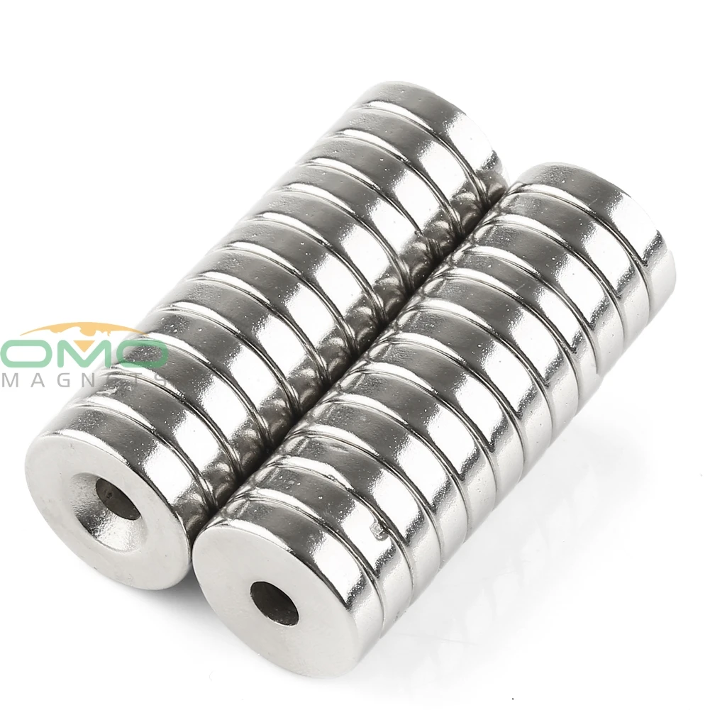 

OMO Magnetics N35 24pcs Strong Neodymium Round Ring Cylinder Countersunk Hole 5mm Magnets 20mm x 5mm