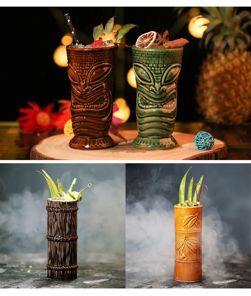 Гавайские кружки Tiki, Коктейльная чашка, пивная кружка для напитков, кружка для вина, керамические кружки Tiki, отлично подходят для коктейльных напитков