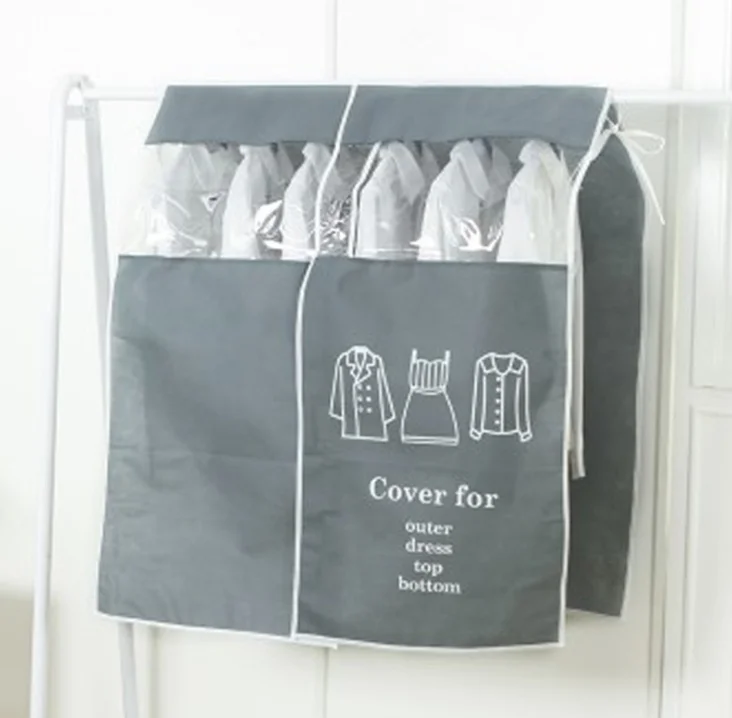 

Transparent Non-woven Fabric Stereoscopic Clothing Cover Storage Bag Dust Cover Household Hanging Bags Suit Pocket LF219