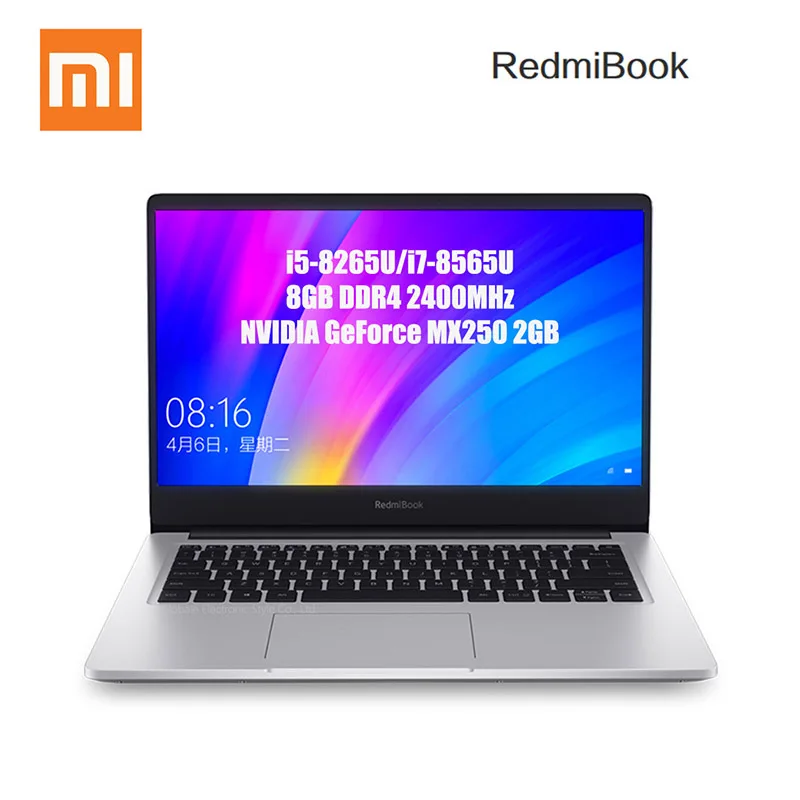 Xiaomi RedmiBook 14 дюймов ноутбук Intel Core i7-8565U/i5-8265 NVIDIA GeForce MX250 четырехъядерный 1 8 ГГц Гб ram