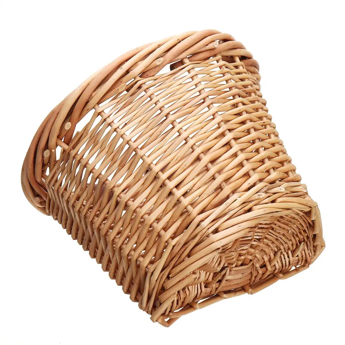 Excellent Vintage Wicker Bike Bicycle Front Handlebar Basket Shopping Box Cargo Leather Straps Outdoor Sports Picnic Storage Accessory 5