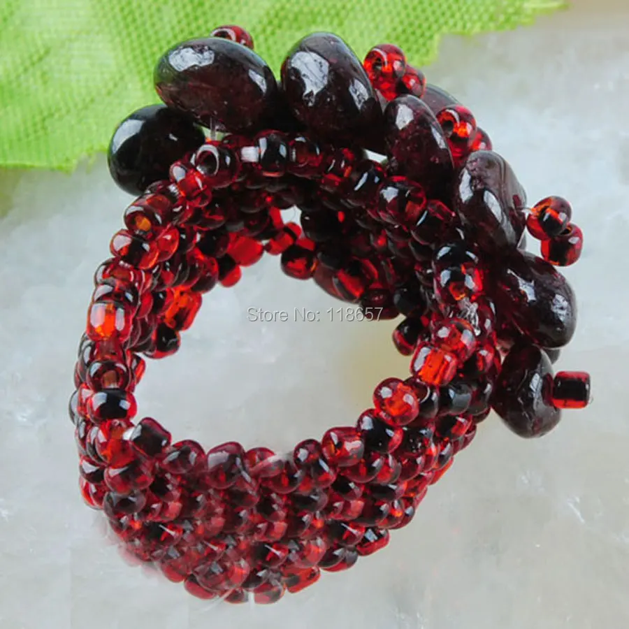 

Free shipping Natural Garnet Gem Stone Beads Stretch Finger Ring Jewelry US 6~10 IJ3039