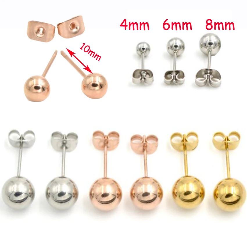 2Piece 0.8mm Rose Gold Surgical Stainless Steel Ball Stud Earring Punk
