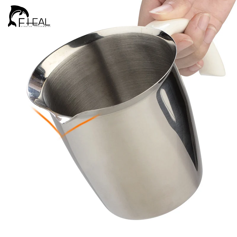 

FHEAL Coffee Pitcher Milk Frothing Jug For Cappuccino Stainless Steel Milk Jugs Coffee Pull Flower Cup Espresso Barista Tools