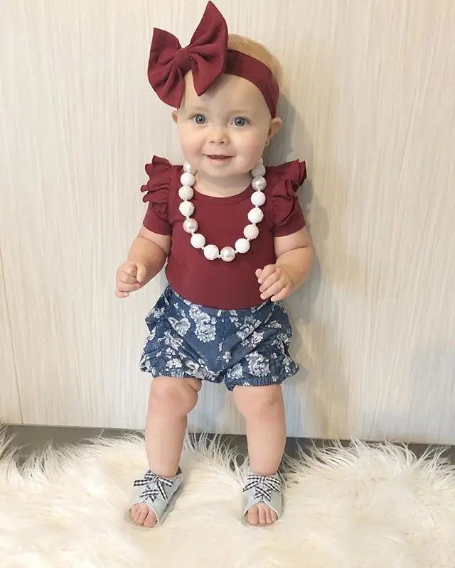 

0-24M Toddler Kids Baby Girl Infant Clothes Romper Tops Flower Print Pants Outfits