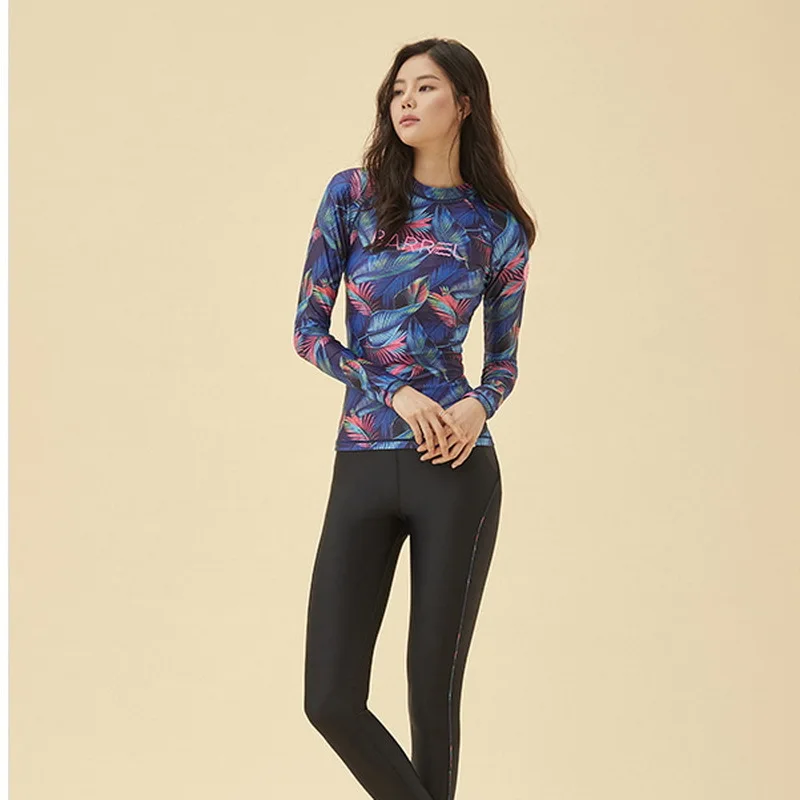 Rashguard طويل كم امرأة طفح أعلى الإناث لاستعادة لياقته ملابس السباحة النساء تجفيف تصفح انقسام ثلاثة قطعة الخريف الشتاء