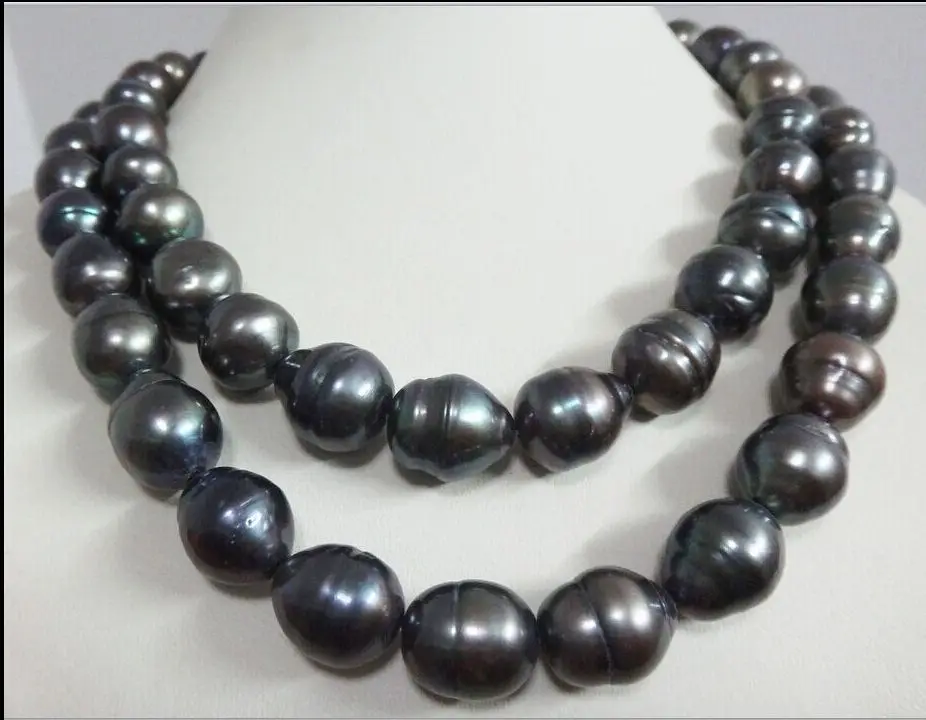 

35" HUGE 12 -13MM NATURAL SOUTH SEA BLACK PEARL NECKLACE 14K GOLD CLASP r (9.13)