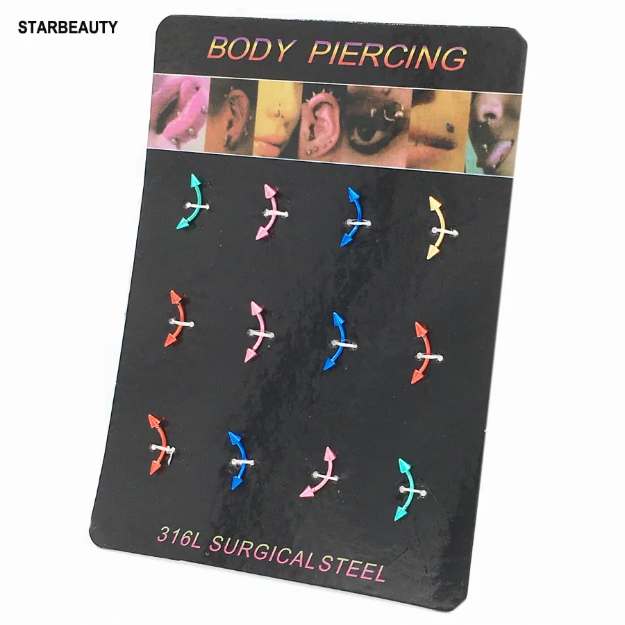 

12 pcs/set Surgical Steel Eyebrow Piercing langue Eyebrow Cone Nose Lip Tongue Piercing Tragus Cartilage Earring Body Jewelry