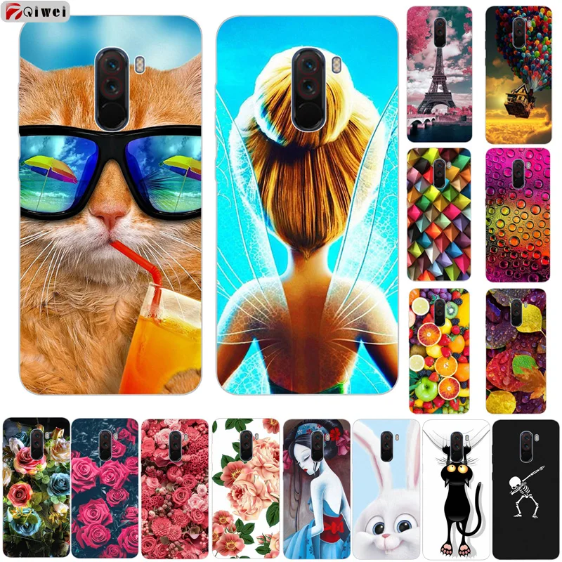 Soft TPU For Fundas Xiaomi Pocophone F1 Case Silicone Flower Cartoon Animal Print Phone Back Cover For Xiaomi Poco F1 Case Coque