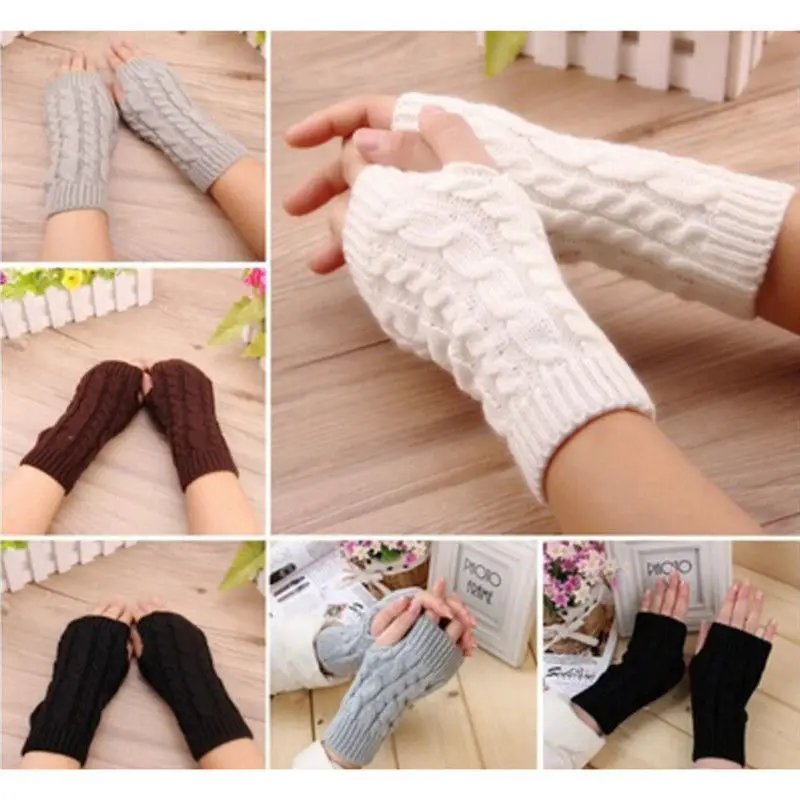

Soft Women Gloves Stylish Hand Warmer Winter Gloves For Women Arm Protected Crochet Knitting Wool Mitten Warm Fingerless Gloves