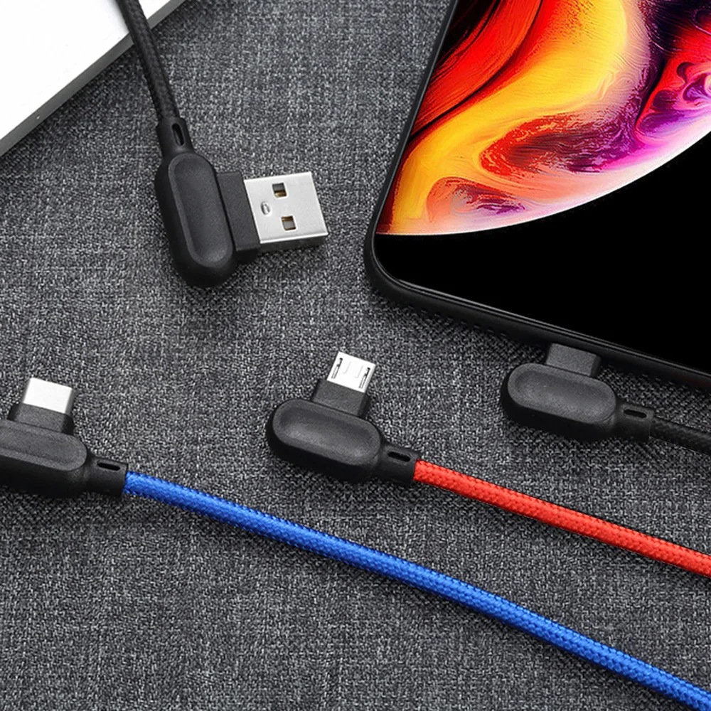 3 в 1 Micro USB быстрый заряд кабеля кабель для samsung iPhone TYPE C L-line 90 градусов Android кабель для мобильного телефона usb зарядный шнур