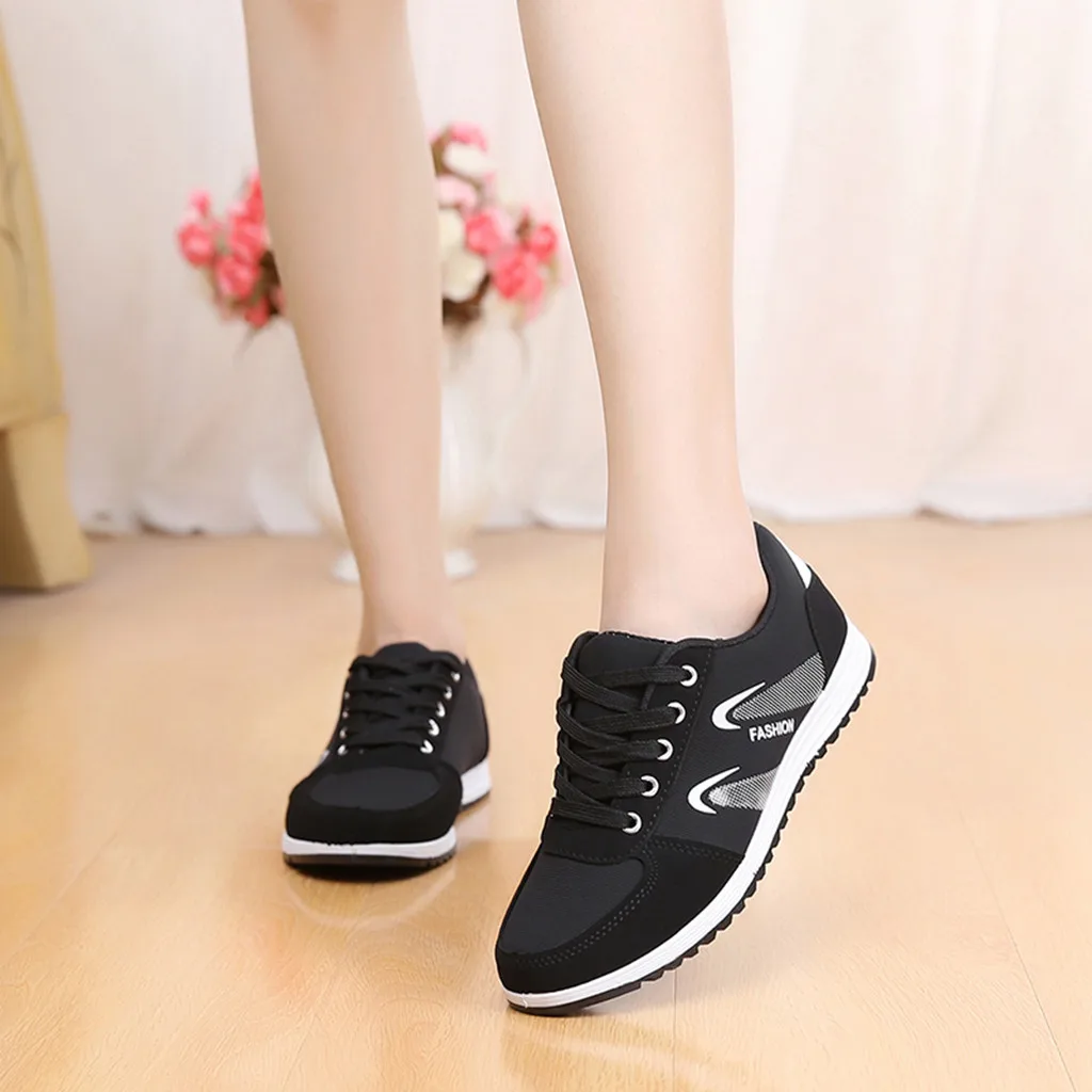 

ISHOWTIENDA 2019 Women's Fashion Casual Mesh Breathable Lace-Up Sneakers Sport Running Shoes sneakers femme black shoes #4