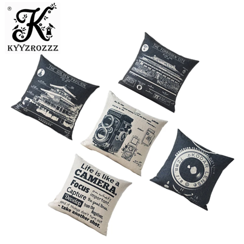 buy Vintage Camera Printed Linen Cotton Cushion Cover Retro Buildings Decorative Sofa Throw Pillow Car Chair Home Decor Pillow Case