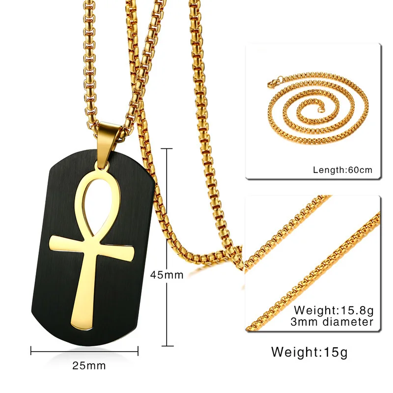 Ankh Cross Necklace for Men Gold Tone Stainless Steel Cut Out Crux Ansata Key To Life Egypt Pendant Box - Image 4