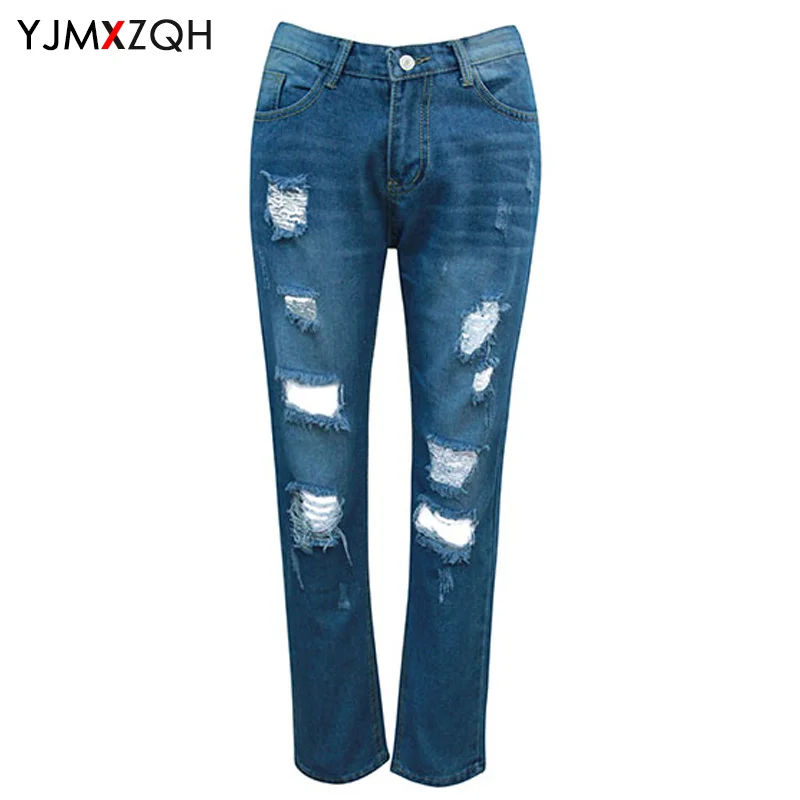Slim Jeans Women High Waist Straight Torn Mom Jeans Woman