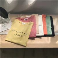 Retro-Kwakii-T-Shirt-Women-Letter-Embroidery-Casual-Streetwear-Candy-Color-Vintage-Solid-Round-Neck-Harajuku
