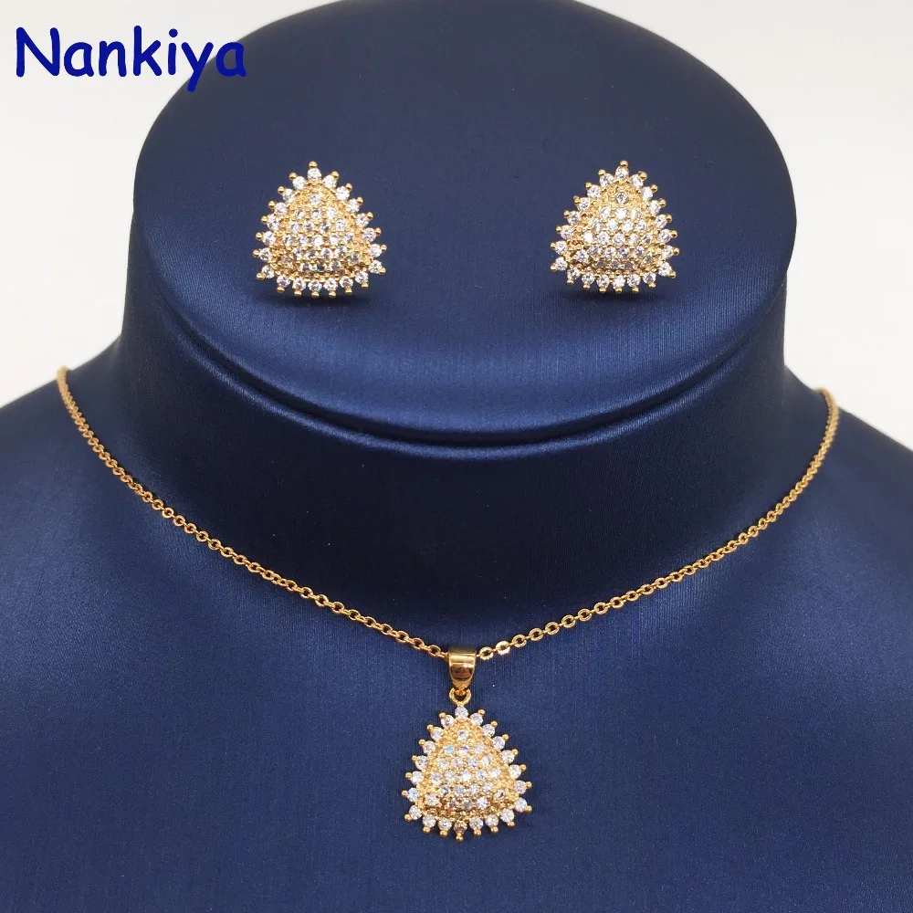 Nankiya/модный треугольный кулон с фианитом AAA и серьги гвоздики комплект ювелирных