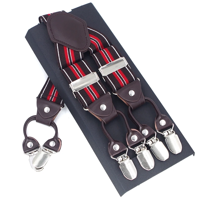 Man's Suspenders Leather 6 clips Braces Male Vintage Casual Suspensorio Tirantes Trousers Strap Father/Husband's Gift 3.5*120cm