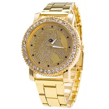 Nouvelles Femmes De Mode Montre De Luxe En Acier Inoxydable Strass Cheval Motif Montre-Bracelet À Quartz Dames Robe Horloge Relogio Feminino
