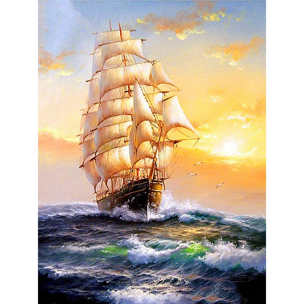 Diamond Painting Sailboat Embroidery Full Square/Round Rhinestones 5D Mosaic Landscape | Дом и сад