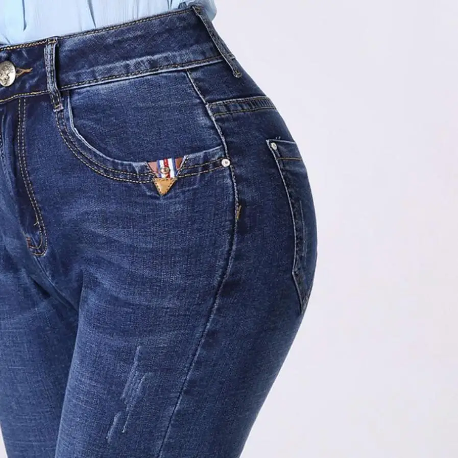 Высокая талия джинсы женские брюки плюс Размеры Тощий 2018 джинсовые женские Повседневное брюки для Для женщин джинсы Большой Размеры
