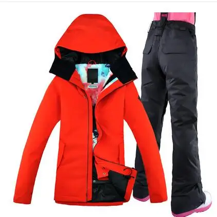 Ветрозащитная дышащая водонепроницаемая куртка для сноубординга+ штаны, комплект теплой одежды GSOU, лыжный костюм для женщин, пальто алого цвета - Цвет: color1