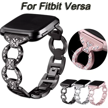 

Luxury Women Rhinestone Bracelet Stainless Steel Watch Band Wrist Strap For Fitbit Versa Smart Watch Replacement Metal wristband