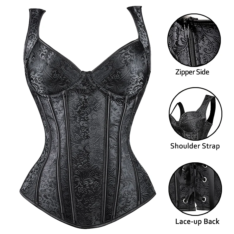 Steampunk Corset Women Gothic Bustier Sexy Overbust Retro Clothes 15 Plastic Boned Plus Size Burlesque Dress Tummy Slimming Top