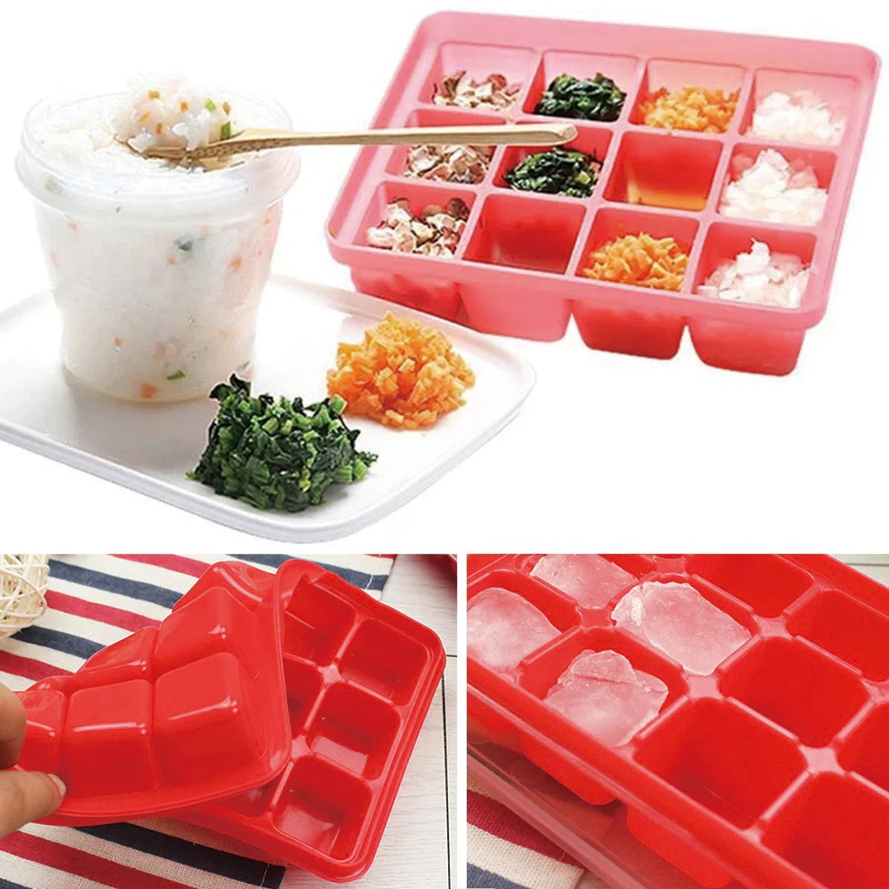 

1 Pc DIY Silicone 15 Grids Ice Cube Tray Mold Ice Cream Maker with Lid Baby Food Container Storage BPA Free Kitench Tools