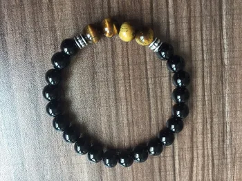 

8MM Black Onyx Bracelet Yellow Tiger Eye Bracelet Natural Stone Fashion Bracelets For Women And Men Prayer Yoga Bracelets