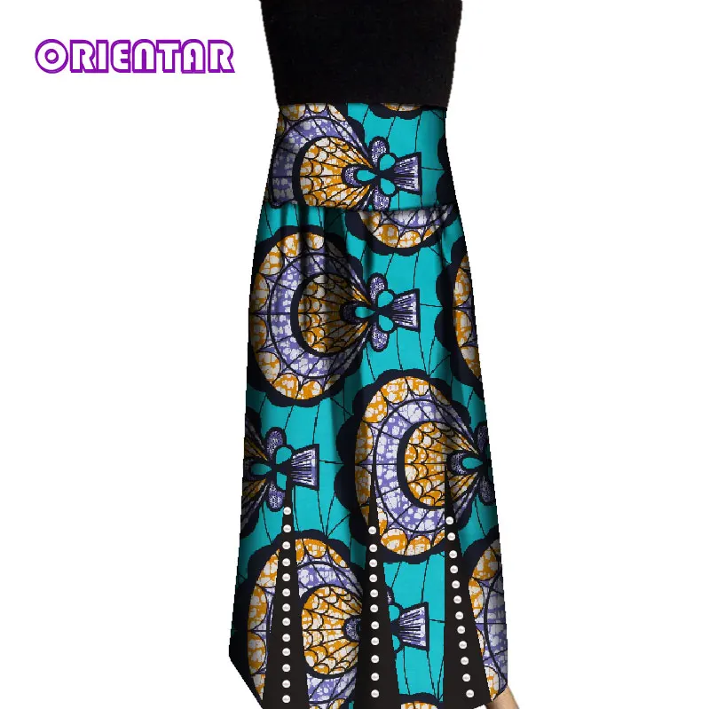 Мода Африканский принт Длинные юбки для Для женщин Базен Riche 100% хлопок традиционные африканские Высокая талия плиссированные юбка с