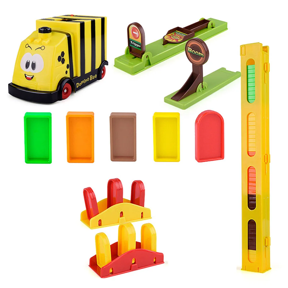 

Baby Education Building Blocks Toy Car Set Trains Automatic Domino Brick Laying Toy Sound Light Elevator Springboard