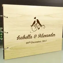 Изготовленное на заказ имя любовь птицы деревенский Свадебный Гость фотоальбом Гравированные деревянные гостевые книги приемная вечеринка, украшения