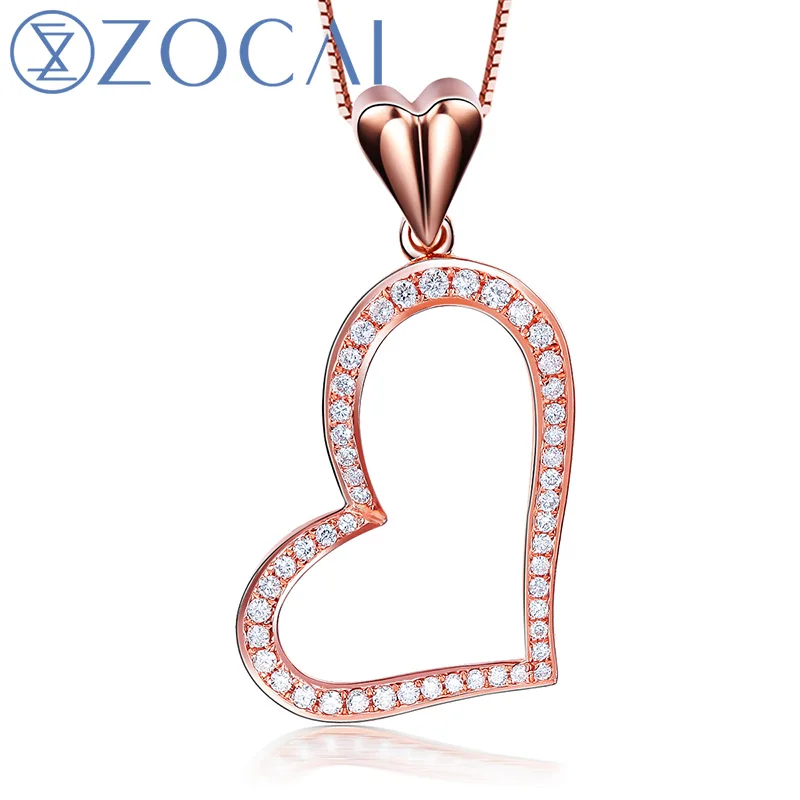 Кулон в форме сердца ZOCAI 0 14 карат белое золото 18 К с серебряной цепочкой 925 пробы
