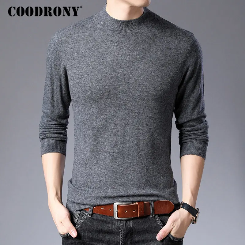 COODRONY Brand Sweater Men Casual Turtleneck Pull Homme Merino Wool Sweaters Autumn Winter Soft Warm Cashmere Pullover Men 93011 - Цвет: Серый