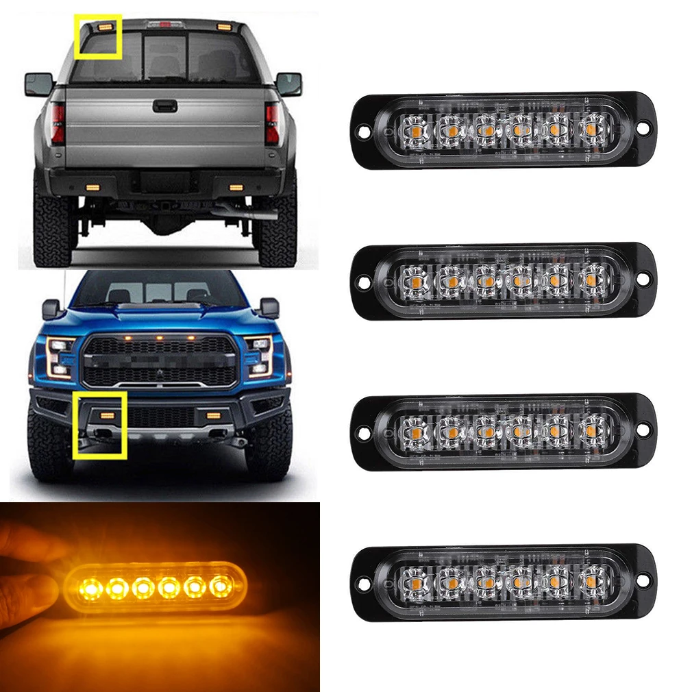 4X Amber 6 LED Car Truck Emergency Warning Hazard Beacon Flash Strobe Light Bar