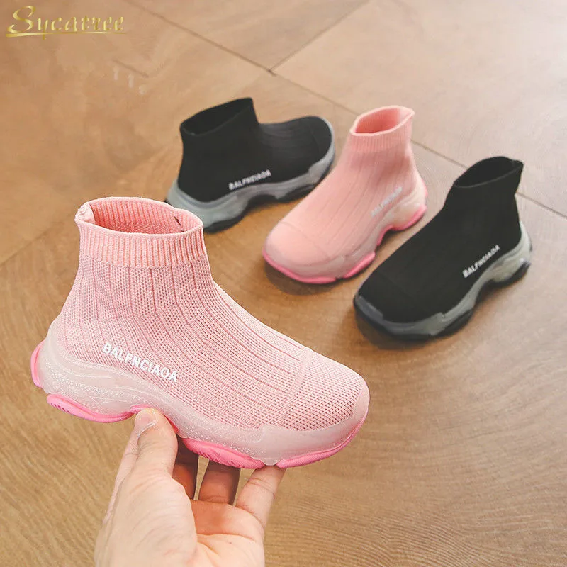 

Sycatree 2019 Fashion Spring Summer Children Black Casual Shoes Trainer Baby Boy Girls High Top Sock Shoes Sport Sneakers