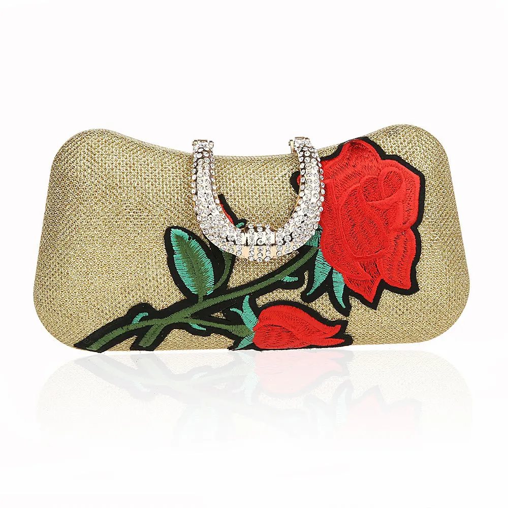 

Women Wedding Party Bag Elegant Noble Chinese Lady Cosmetic Bag Rhinestone Makeup Bag Exquisite Embroidery Flower Shoulder Bag