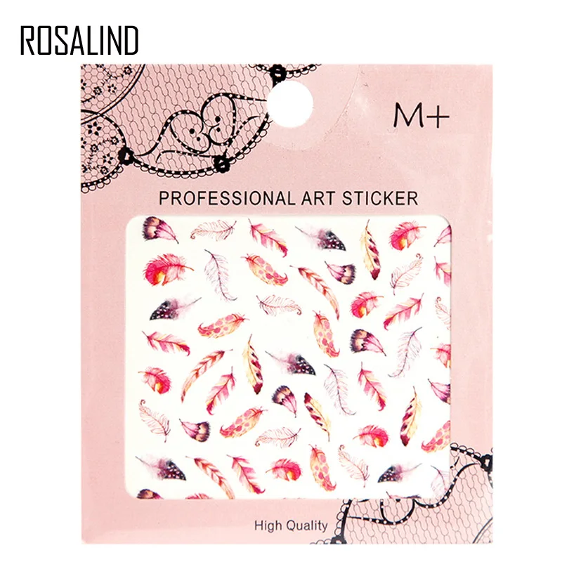 

ROSALIND 1pcs Nail Sticker For Nails Art Design Gel Nail Wraps Sticker Watermark Colorful Feathers Fingernails Decals Tools